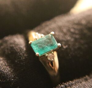 Emerald Engagement Ring Emerald Cut Ring 10K Yellow Gold Emerald Ring May Births